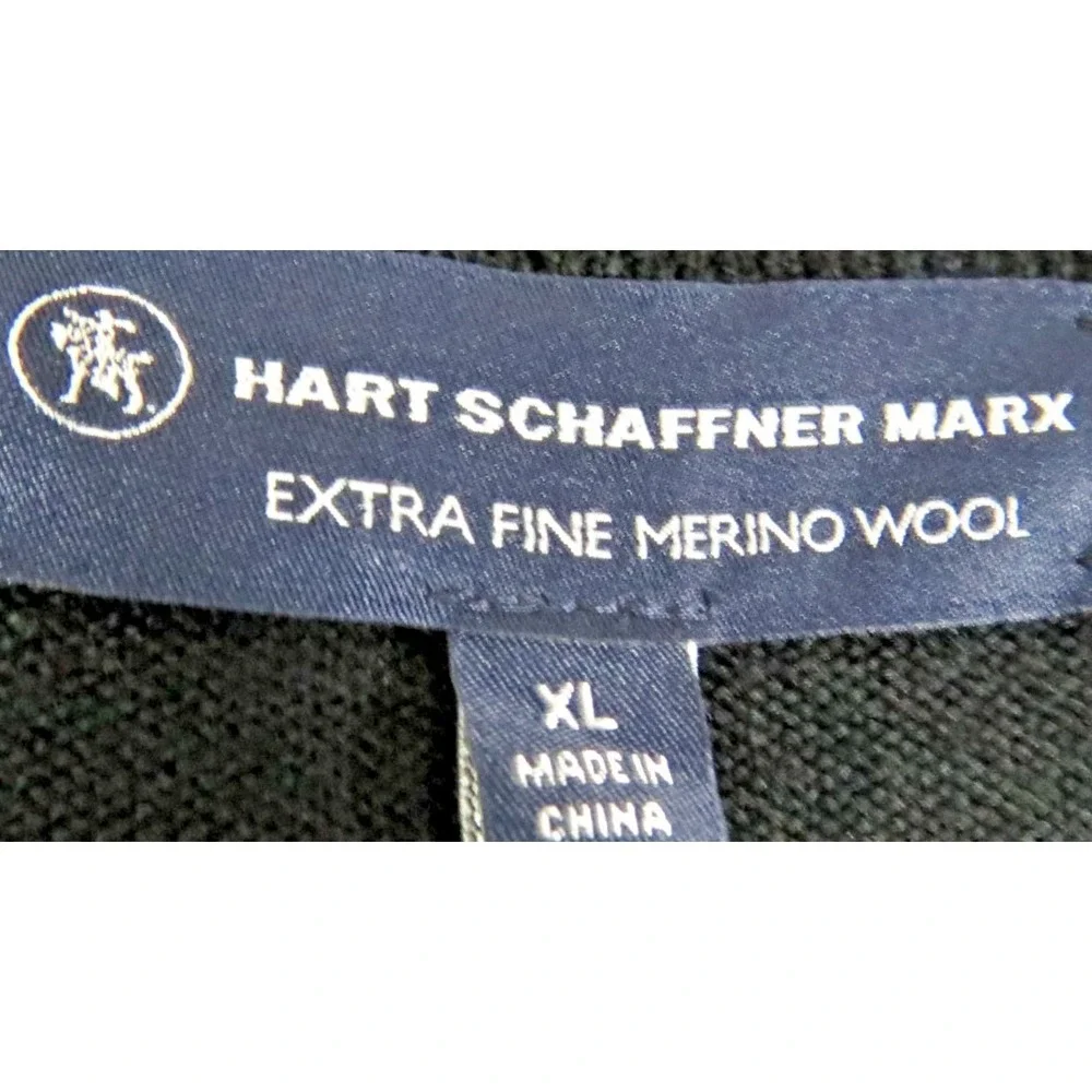Hart Schaffner Marx Sweater Men XL Black Solid Merino Wool Raglan Sleeve V Neck